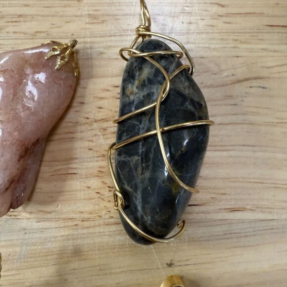 Natural Stone Pendant Lot With Wire Wrapping, Boho, Gypsy, Craft, DIY, Eclectic - Picture 4 of 8